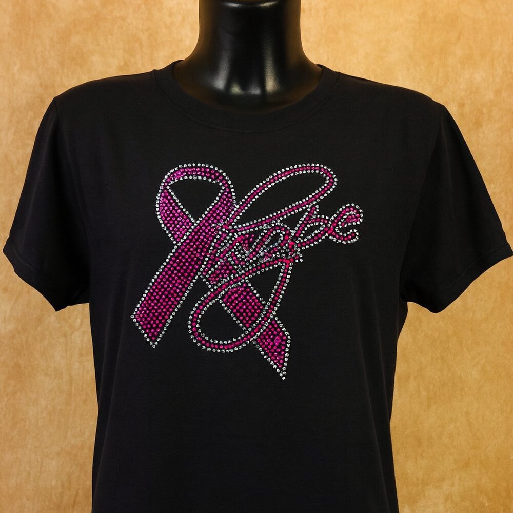 Rhinestone Breast Cancer Awareness T-Shirt – Sparkling Pink Ribbon Tee